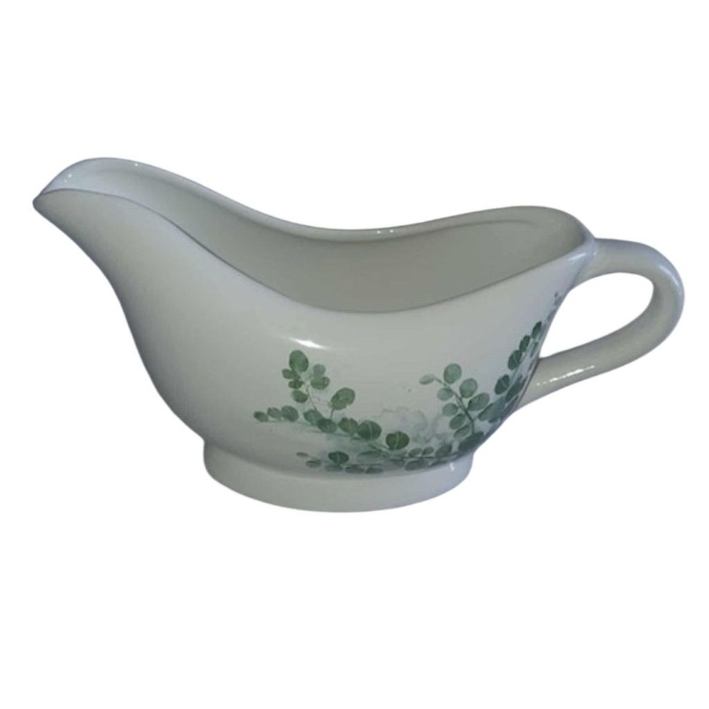 Pier‎ 1 Imports Gravy Boat Green Ivy Design 9" earthenware